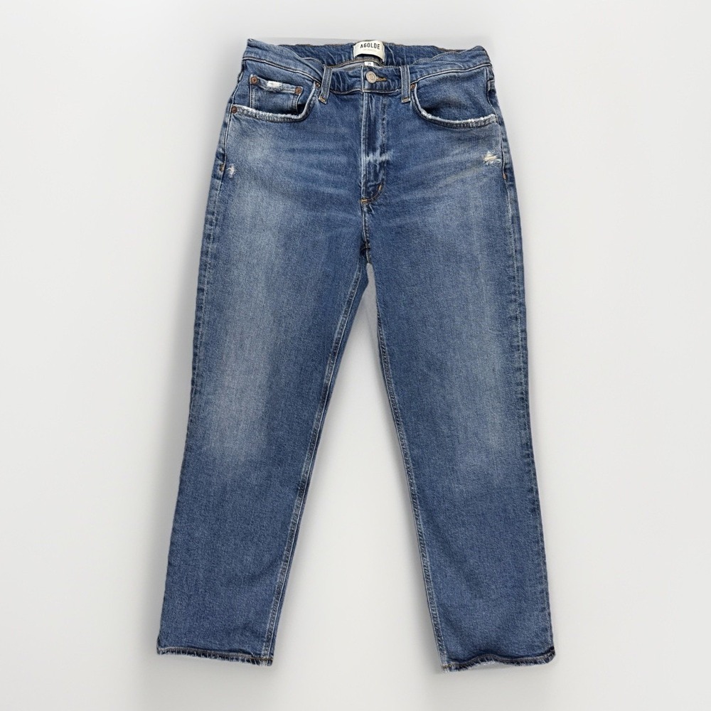 AGOLDE Kye Straight Jeans Womens 28 Blue Vintage Wash Cropped High Rise Boho - Picture 1 of 14